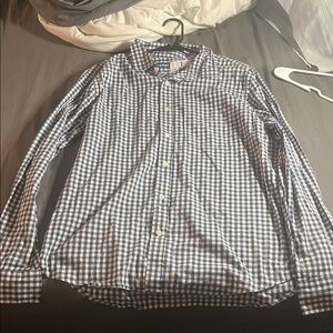 Old Navy Men's Navy and White Gingham Shirt